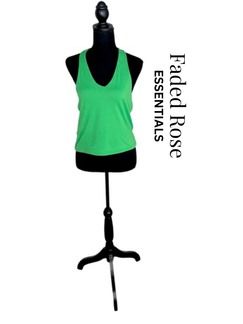 Faded Rose Essentials Green Halter Tank Top Open Back Soft Knit Summer Womens L